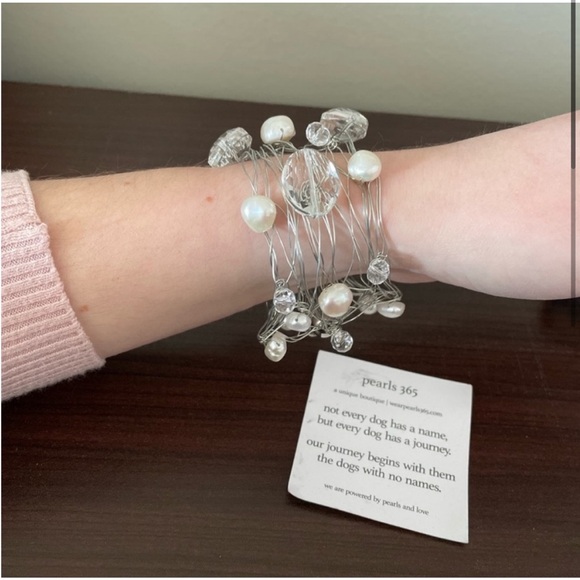 Artisan Handmade Pearl & Crystal Cuff - Picture 2 of 6